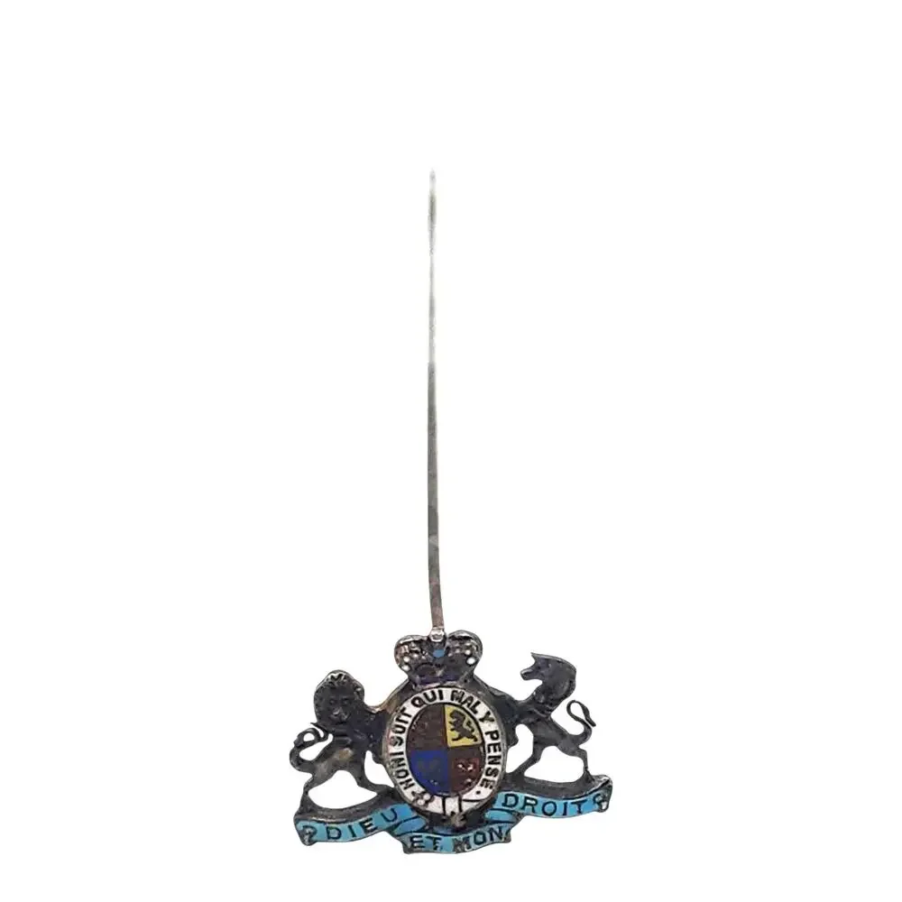 Vintage British Royal Coat of Arms Enamel Stick Pin Honi Soit Dieu Et Mon Droit